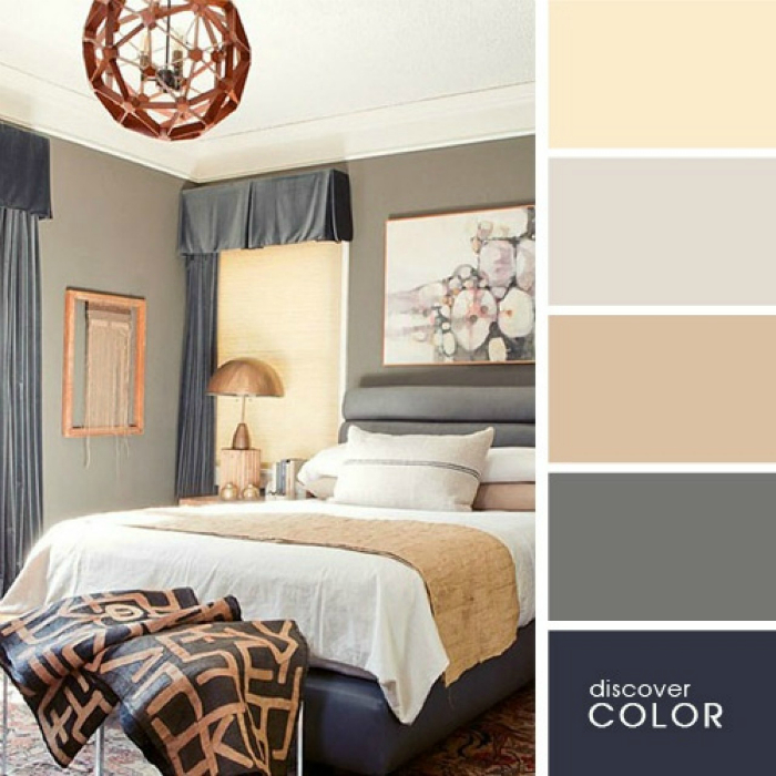 Серый, бежевый и кремовые тона относятся к нейтральным оттенкам и идеально подойдут для интерьера спальни.
