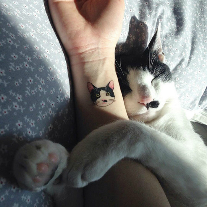 Татуировка с изображением кота.