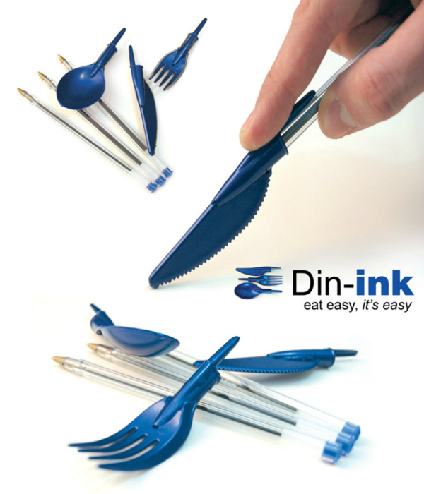 Колпачки, которые превратят ручки в вилки, ножи и ложки.