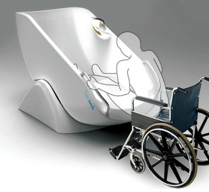 Ванна для людей с ограниченными возможностями, которая позволит им самостоятельно переместиться из инвалидного кресла в ванну и обратно.