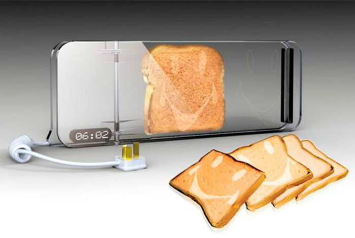 Прозрачный тостер, который делает тосты со смайликами для хорошего настроения.