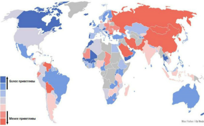 Карта, демонстрирующая отношение местного населения к иностранцам.