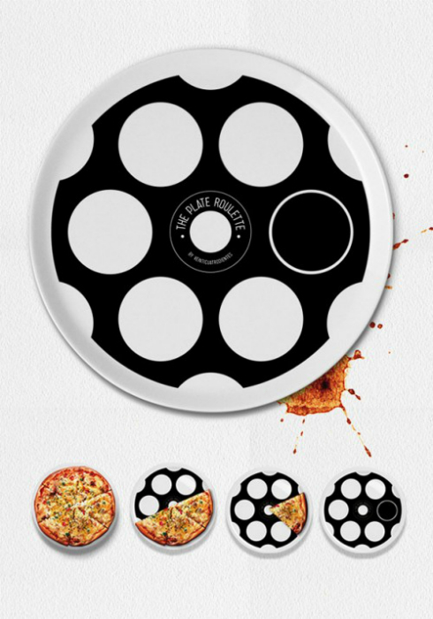 Тарелка-рулетка для веселого поглощения пиццы в компании друзей.
