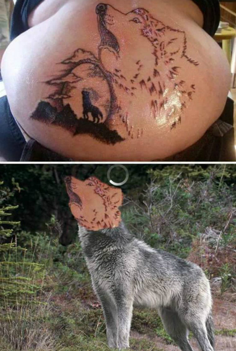 Татуировка с изображением волка.