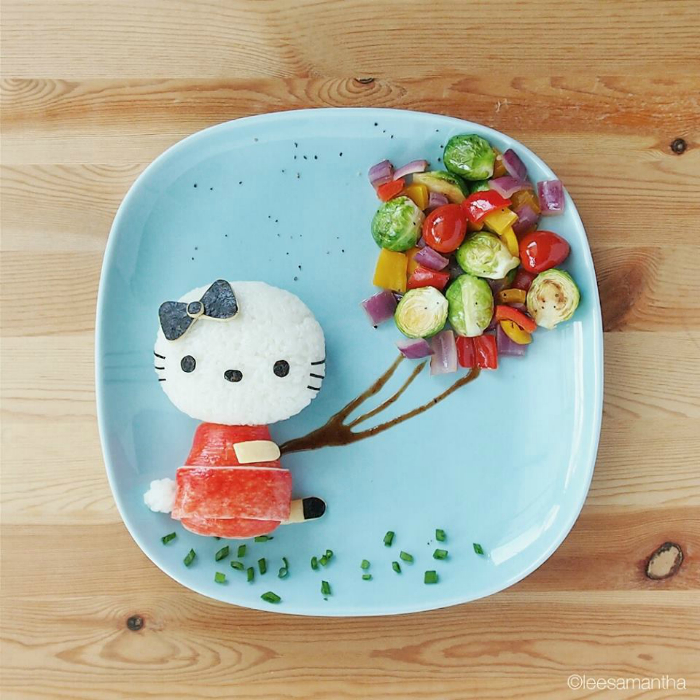 Милая Китти из риса и овощей - потрясающая идея обеда для девочки.