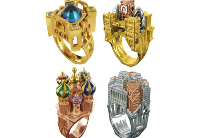 Потрясающие кольца, украшенные миниатюрными постройками.
