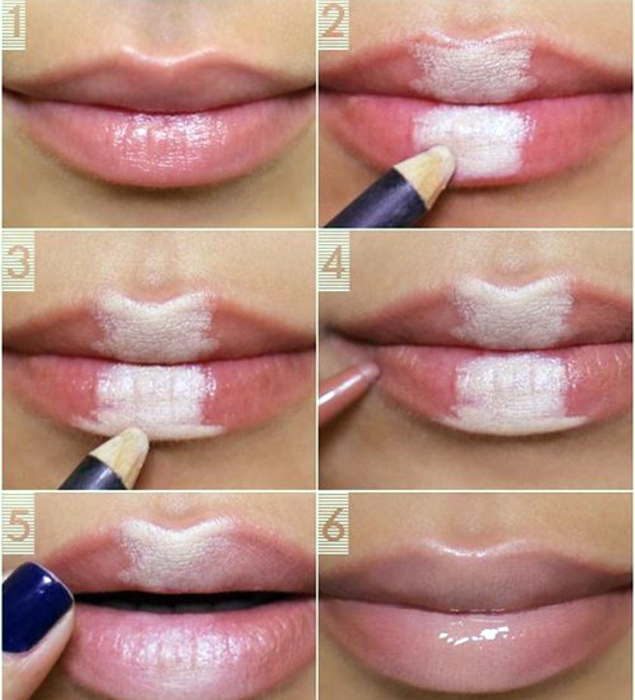 Увеличить губы с помощью макияжа.