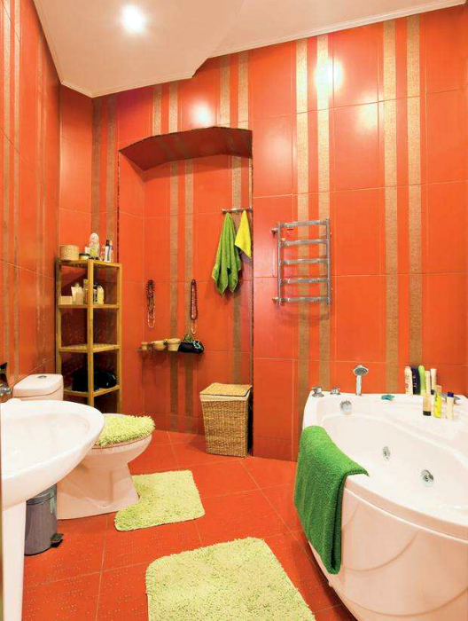 Дизайн ванной комнаты в оранжевом цвете