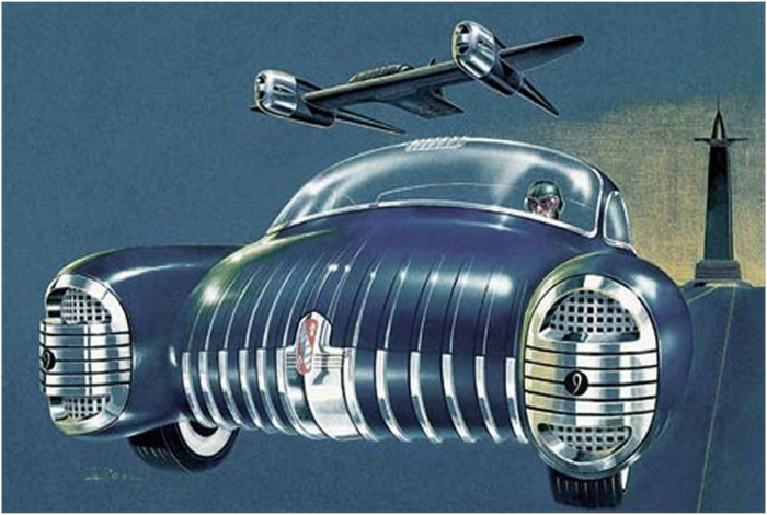Эскиз Dual Pontoon Buick - автомобиля будущего. Дизайнер: Артур Росс, 1940.