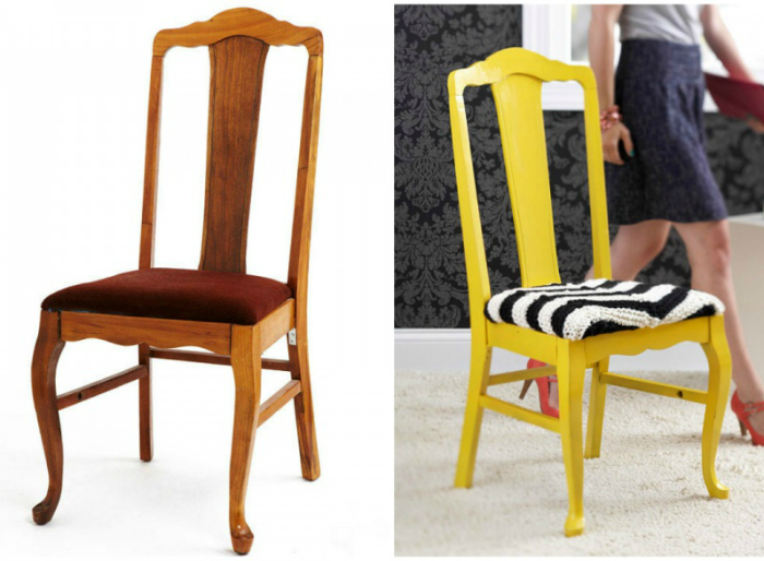 Обыкновенный стул превратился в дизайнерский шедевр благодаря яркому цвету и новой оббивке.