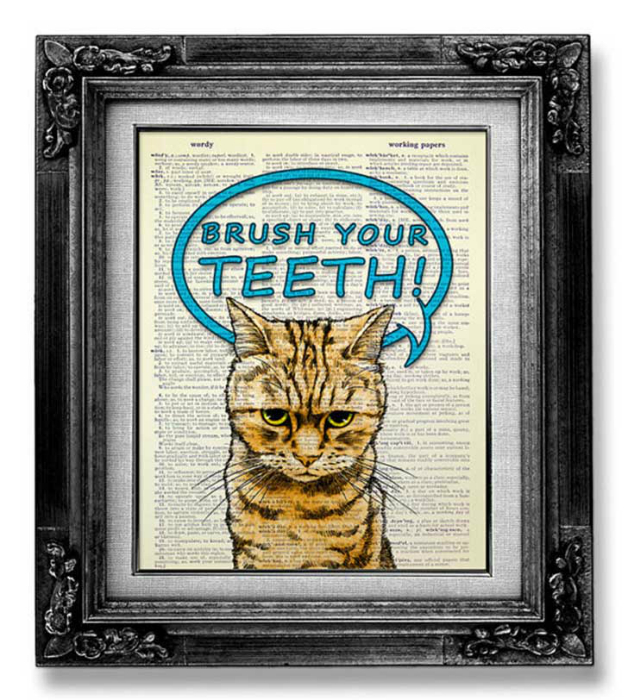 Оригинальная картина с изображением кота и надписью «Чисти зубы».