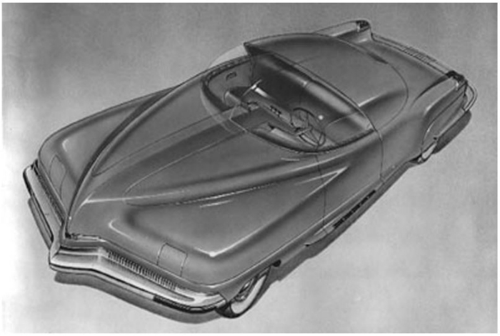 Новый концепт автомобиля марки DeSoto, разработанный автомобильным дизайнером Алексом Тремулисом, 1942.