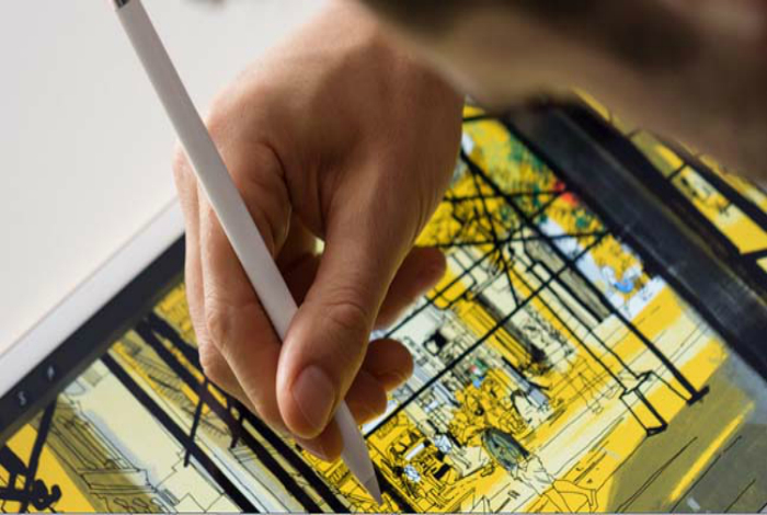 Apple Pencil позволяет пользователям рисовать и писать на экране, как на листе бумаги. Насыщенность цвета зависит от угла и силы нажатия.
