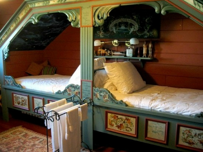 Спальня в старинном скандинавском стиле.