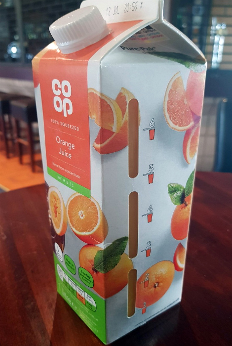 Упаковка сока с индикаторами.