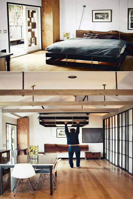 Кровать, которую можно поднять под потолок.