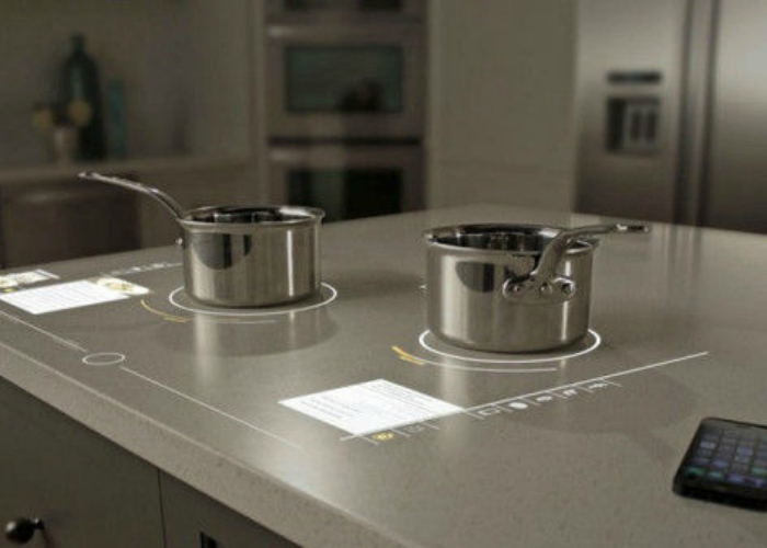 Плита, у которой нет никаких конфорок, но которая нагреет, то место, где будет стоять кастрюля. Она также вмещает много разнообразной посуды и работает как один большой сенсорный экран.