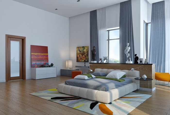 Красивый дизайн спальной с большой площадью, которая оформлена в современных тенденциях.