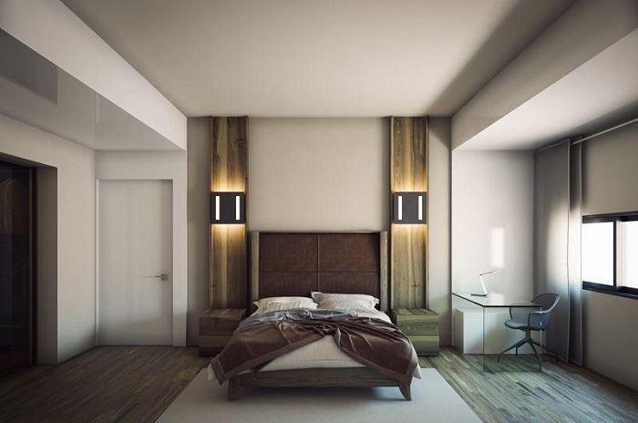 Крутой пример оформления спальной, что станет просто лучшим решением для дизайна комнаты такого плана.