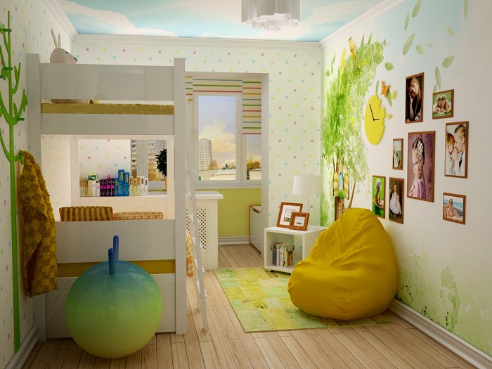 Оформление детской комнаты с диваном