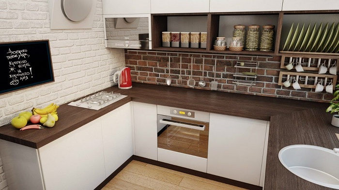 Отличное дизайнерское решение обустроить кухню в коричневых тонах.