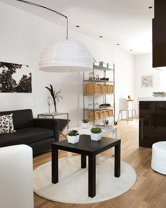 Черно-белые оттенки в оформлении интерьера могут стать оптимальным вариантом для оформления такой комнаты.