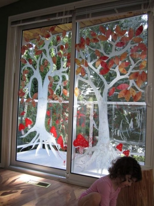 Украшаем окна осенью: осенние украшения на окна