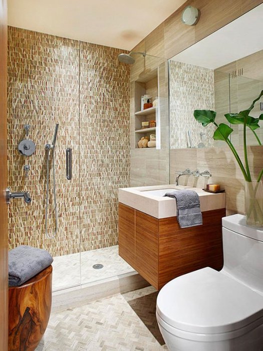 Ванная комната с душевой кабинкой – прекрасный вариант для маленького помещения. 