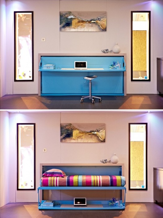 Дополнительное пространство в однокомнатной квартире поможет сохранить трансформирующаяся мебель. 