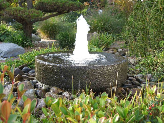 Круглый фонтан правильной формы с каменным основанием. 