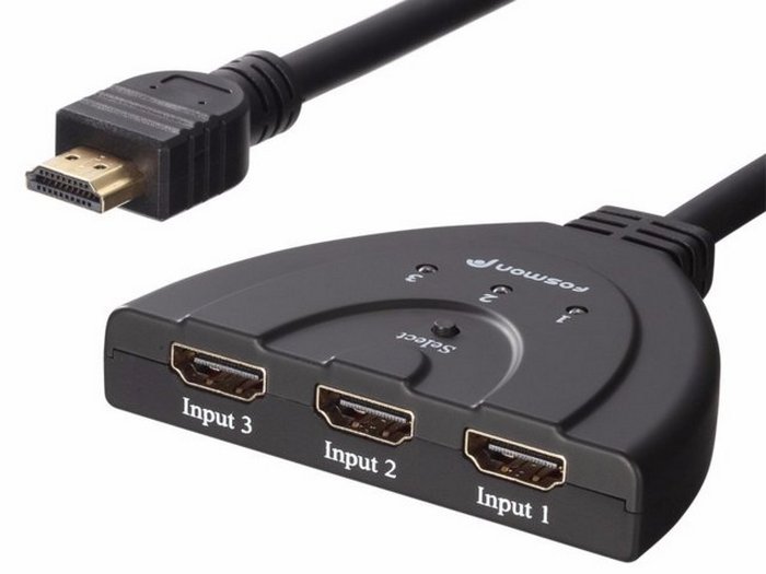 Трехпортовый HDMI-коммутатор Fosmon с кабелем Pigtail.