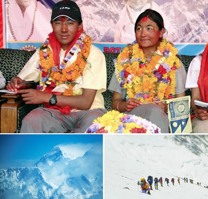 Свадьба непальской пары на Эвересте.