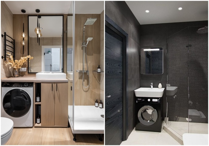 Идеи со стиральной машиной в интерьере небольшого санузла. \ Фото: bing.com.