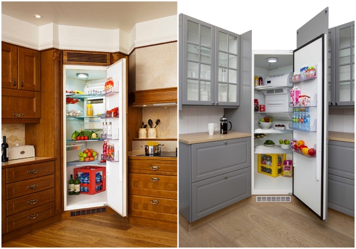 В угловой зоне на кухне можно разместить даже холодильник. \ Фото: bing.com.