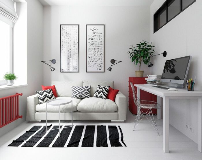 Интерьер маленькой квартиры в одном цвете. \ Фото: home-designing.com.