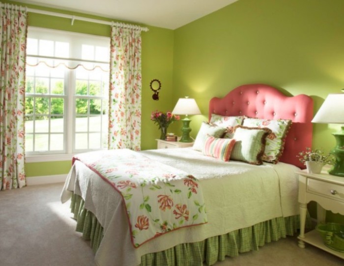 Дизайн спальни в зелёном цвете.