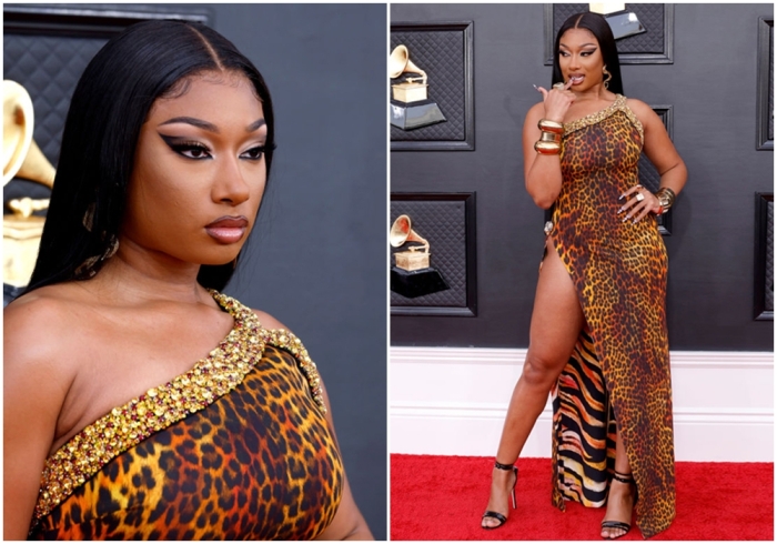 А вот певица Меган Джовон Рут Пит выбрала для себя вариант с длинными ровными волосами.