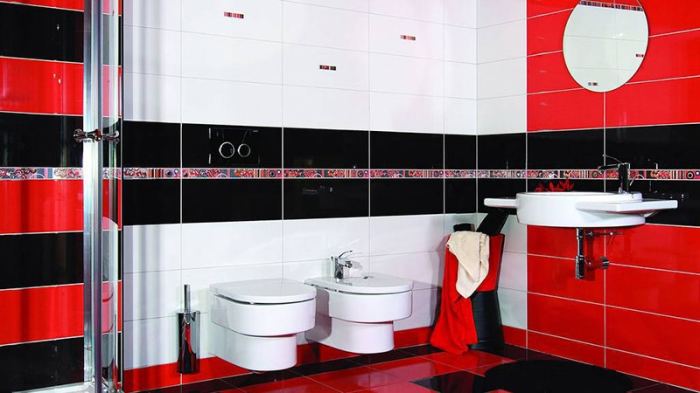 Яркая цветная плитка создаст авангардный дизайн ванной.