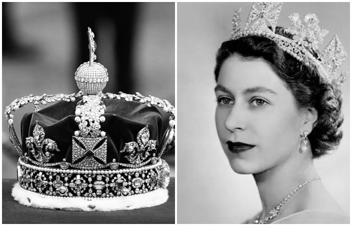 Корона с Кох-и-Нуром и Королева Елизавета II. \ Фото: fanpage.it.