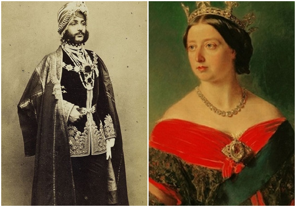 Махараджа Далип Сингх в церемониальном наряде в 1861 году, после своего изгнания. \ Королева Виктория с Кох-и-Нуром в качестве броши. \ Фото: theconversation.com. \ i.pinimg.com