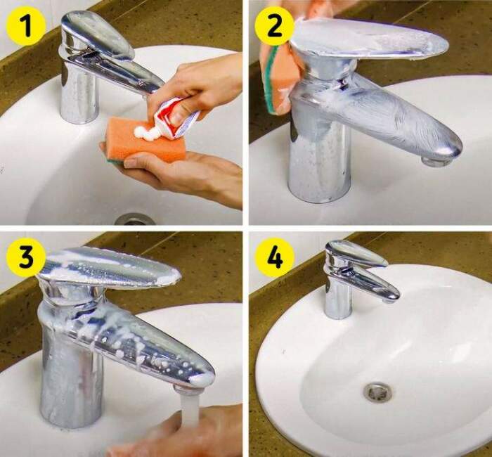 Используйте зубную пасту для чистки раковины и кранов. \ Фото: bing.com.