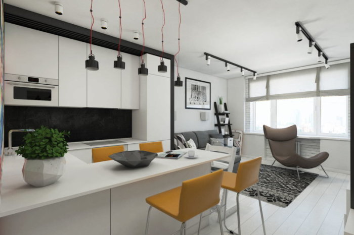 Дизайн квартиры-студии в стиле минимализм. 