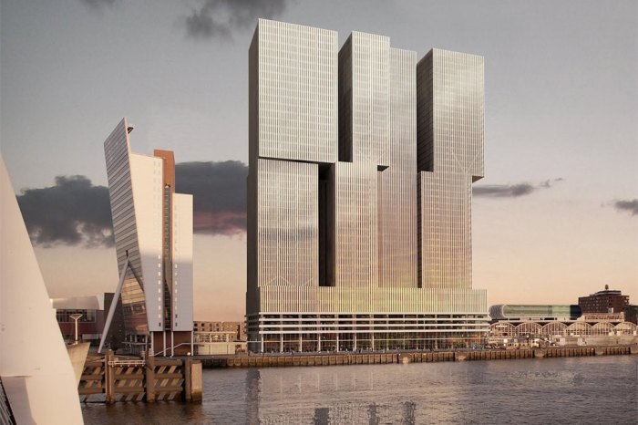 De Rotterdam — самое масштабное здание Нидерландов и любимое детище Рэма Колхаса, который хотел построить внешне «дешёвое» и идеальное в своей безликости офисное здание.