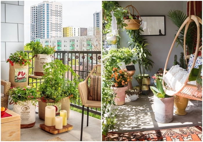 Разбавьте интерьер балкона растениями.