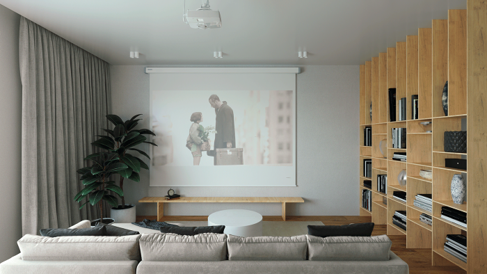 Используйте современный проектор вместо телевизора. \ Фото: home-designing.com.