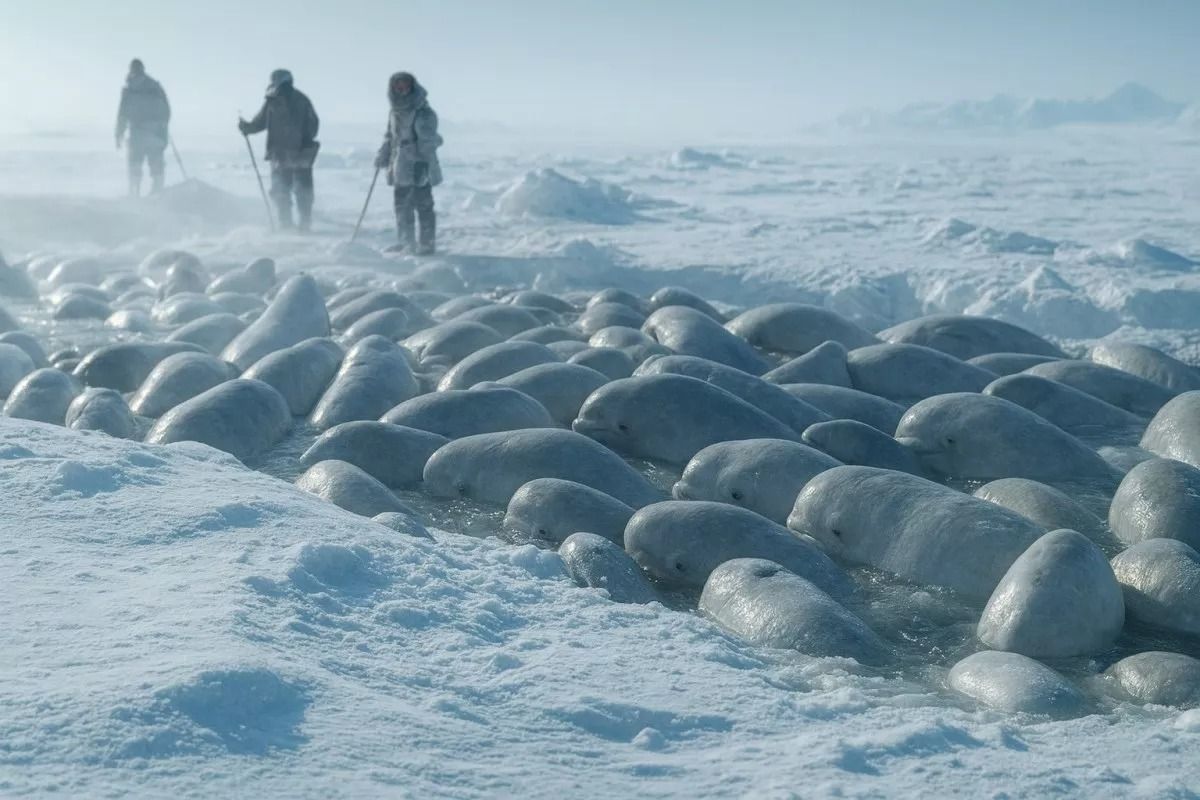 Попавшие в ловушку белухи. \ Фото: petmaya.com.