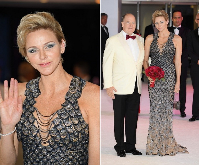 Платье от Versace на юбилейном балу Red Cross Gala выполнено в виде кольчуги. Удачно подчеркивает изящную талию.