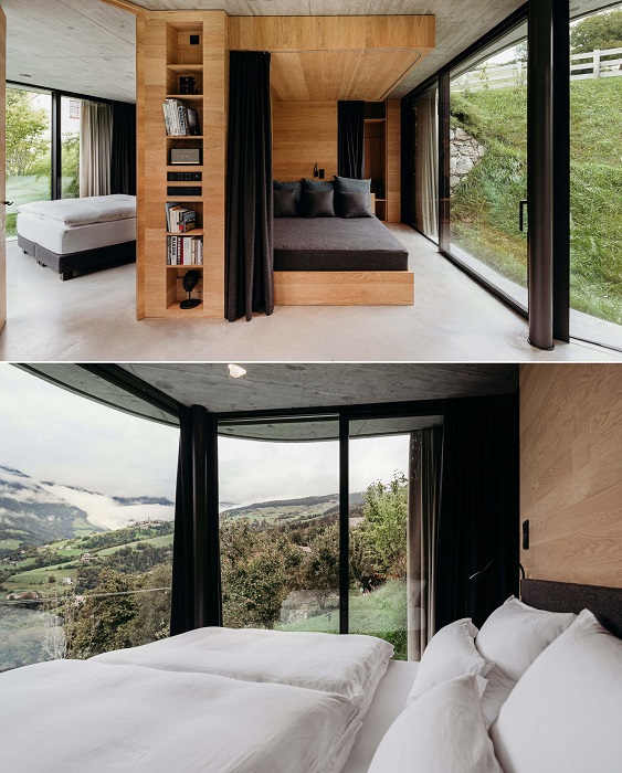 Модуль помогает зонировать пространство и создать иллюзию двух отдельных спален, с которых открывается не менее захватывающий вид (Freiform, Италия).