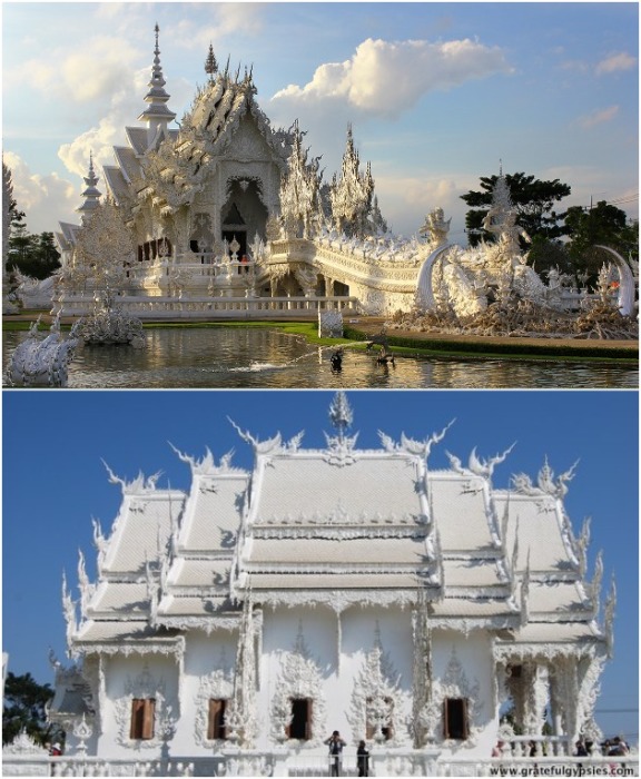 Во многих архитектурных элементах храмового комплекса угадывается традиционный тайский стиль (The White Temple, Таиланд).