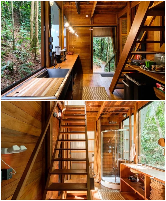 В лесной резиденции имеется благоустроенная кухня (Monkey House, Бразилия).